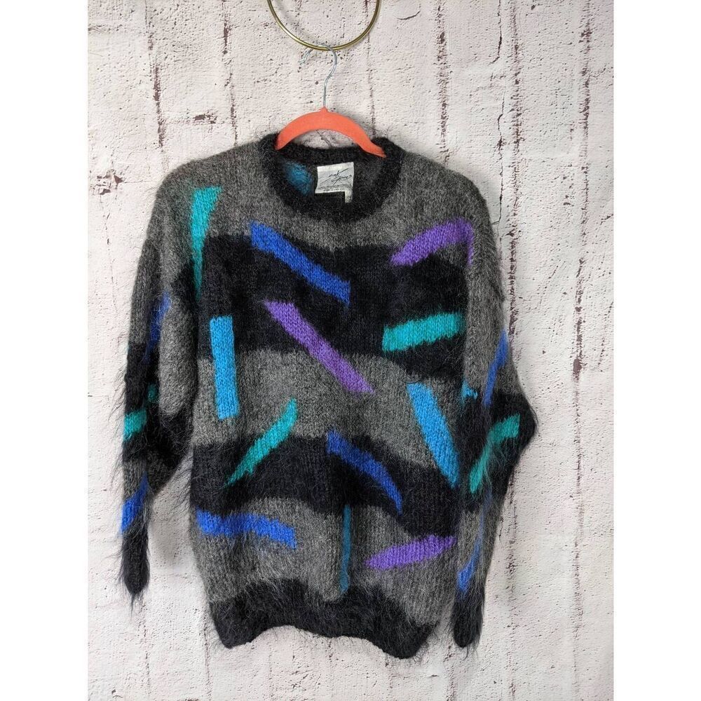 Soft Options Vintage Mohair Sweater Geometric Confetti One Size fits Oversized S